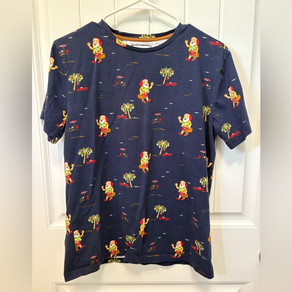 Denim & Flower Navy Blue Santa Graphic Tee. Mens size Small.